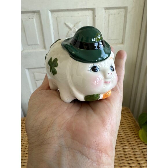 Vintage 60's Porcelain Lefton Irish Shamrock Piggy Bank With stopper - Picture 6 of 6
